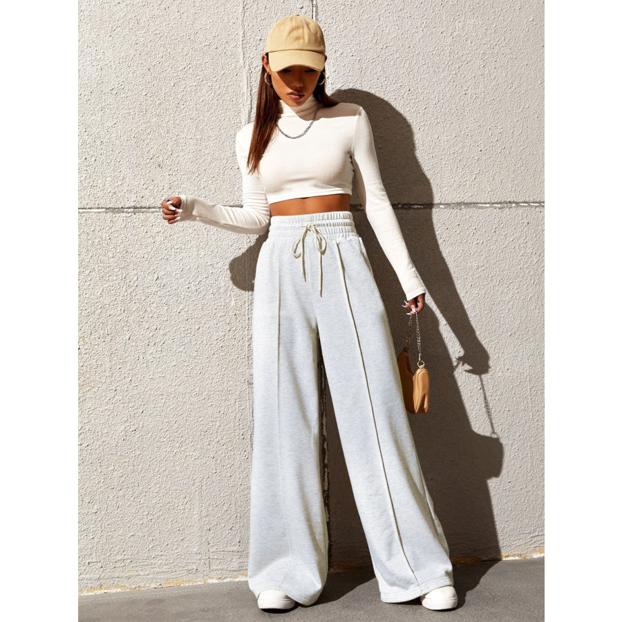 Honey Drawstring Elastic Waist Wide Leg Pants Apparel and Accessories