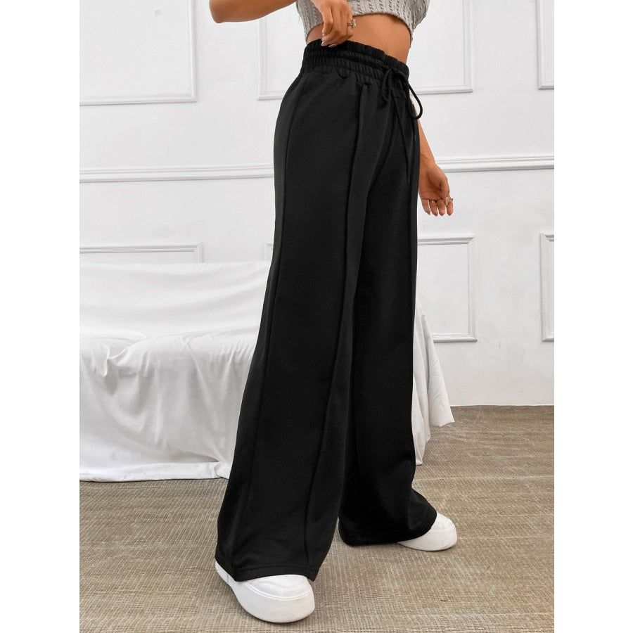 Honey Drawstring Elastic Waist Wide Leg Pants Apparel and Accessories