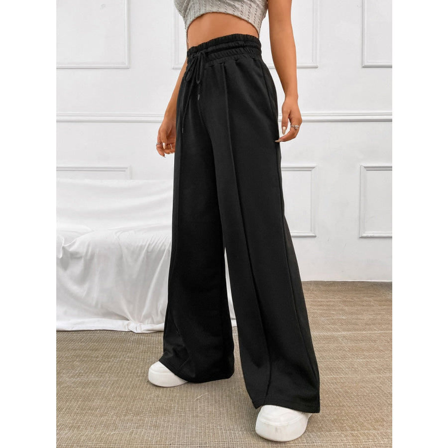 Honey Drawstring Elastic Waist Wide Leg Pants Apparel and Accessories