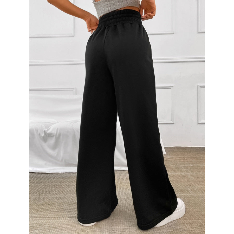 Honey Drawstring Elastic Waist Wide Leg Pants Apparel and Accessories