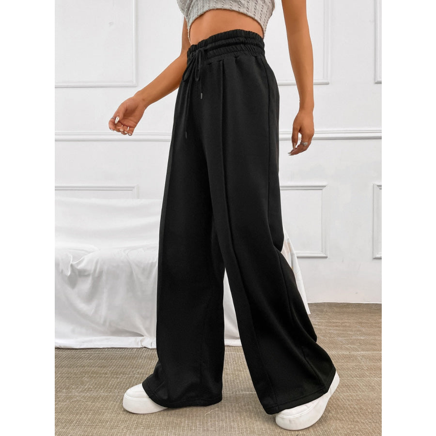 Honey Drawstring Elastic Waist Wide Leg Pants Apparel and Accessories