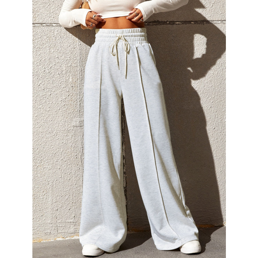 Honey Drawstring Elastic Waist Wide Leg Pants White / S Apparel and Accessories