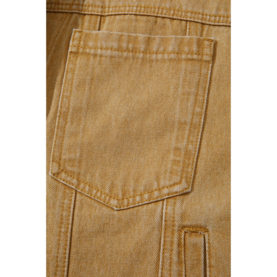 honey gold Metal Button Front Long Sleeve Collar Denim Jacket Outerwear/Denim jackets