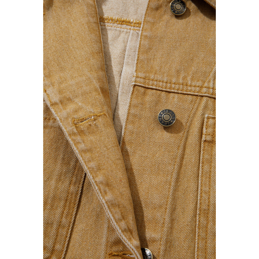 honey gold Metal Button Front Long Sleeve Collar Denim Jacket Outerwear/Denim jackets