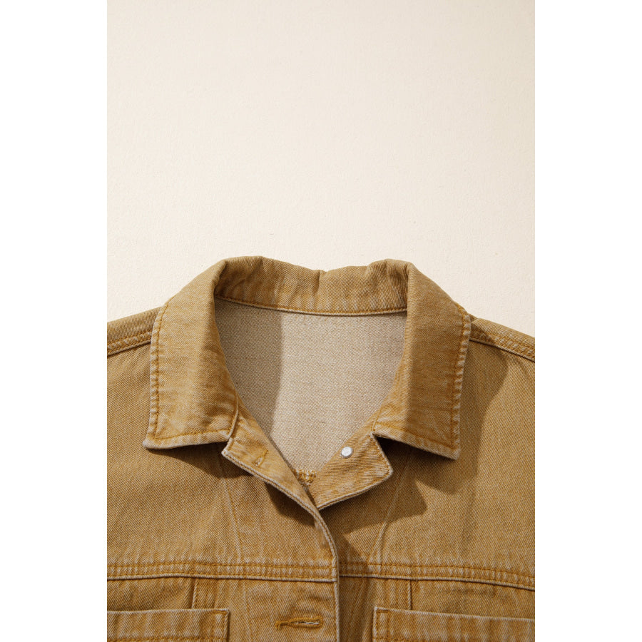 honey gold Metal Button Front Long Sleeve Collar Denim Jacket Outerwear/Denim jackets