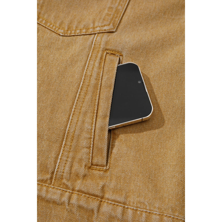 honey gold Metal Button Front Long Sleeve Collar Denim Jacket Outerwear/Denim jackets