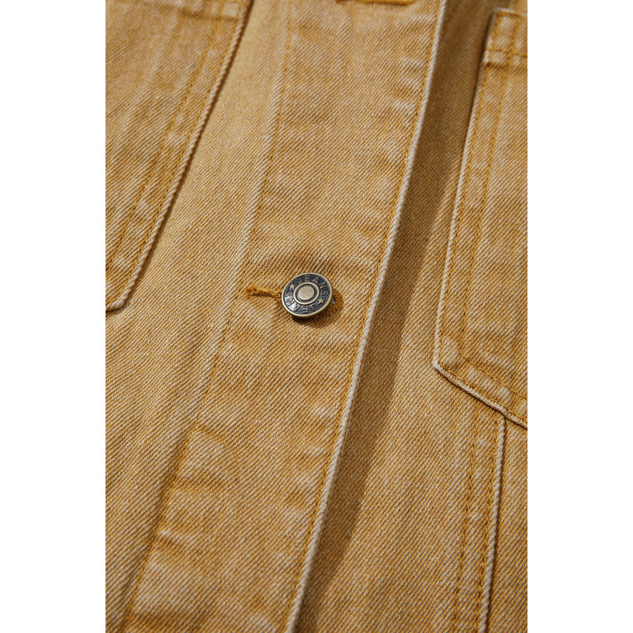 honey gold Metal Button Front Long Sleeve Collar Denim Jacket Outerwear/Denim jackets