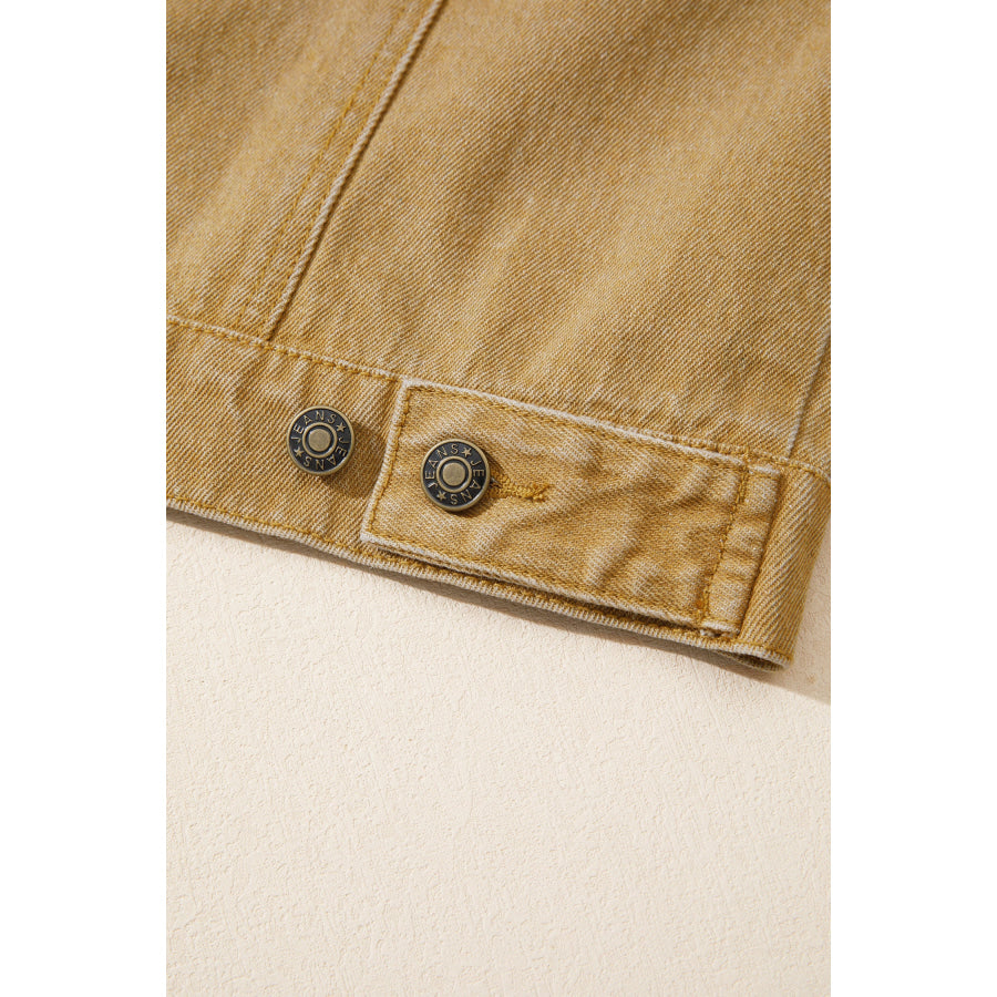 honey gold Metal Button Front Long Sleeve Collar Denim Jacket Outerwear/Denim jackets