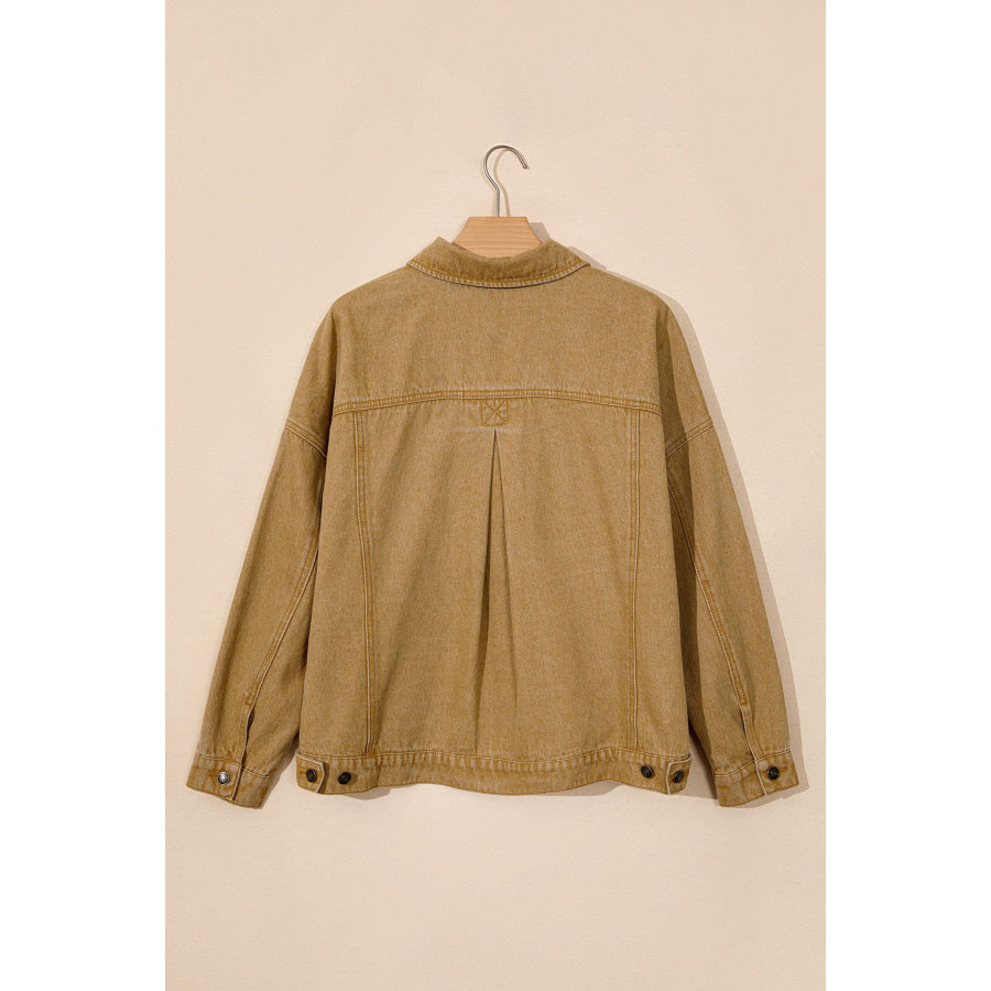 honey gold Metal Button Front Long Sleeve Collar Denim Jacket Outerwear/Denim jackets