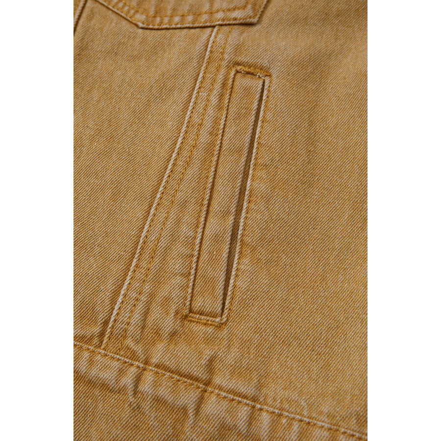 honey gold Metal Button Front Long Sleeve Collar Denim Jacket Outerwear/Denim jackets