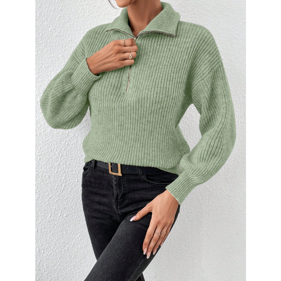 Honey Half Zip Dropped Shoulder Sweater Apparel and Accessories