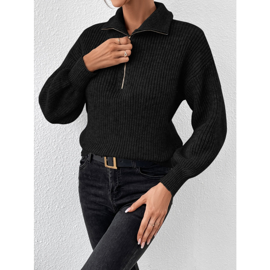 Honey Half Zip Dropped Shoulder Sweater Apparel and Accessories