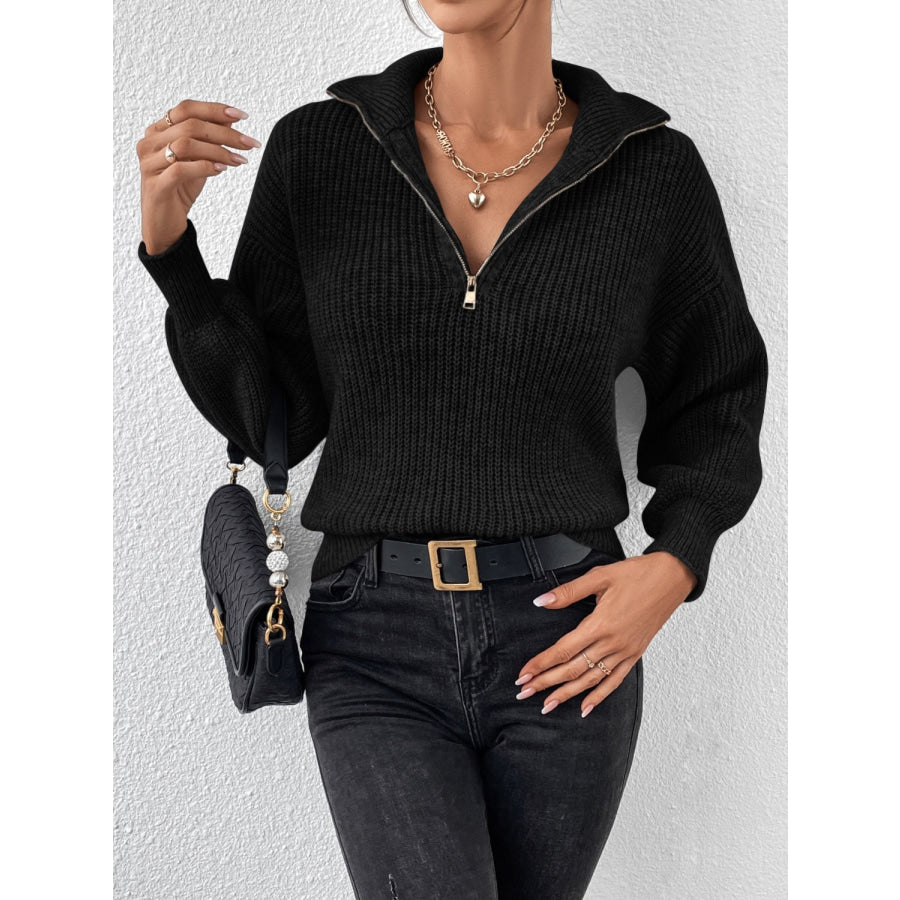 Honey Half Zip Dropped Shoulder Sweater Apparel and Accessories