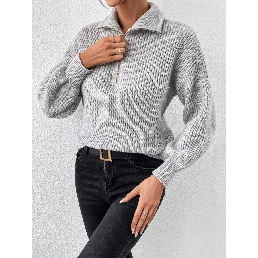 Honey Half Zip Dropped Shoulder Sweater Apparel and Accessories