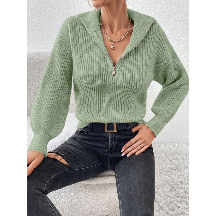 Honey Half Zip Dropped Shoulder Sweater Apparel and Accessories