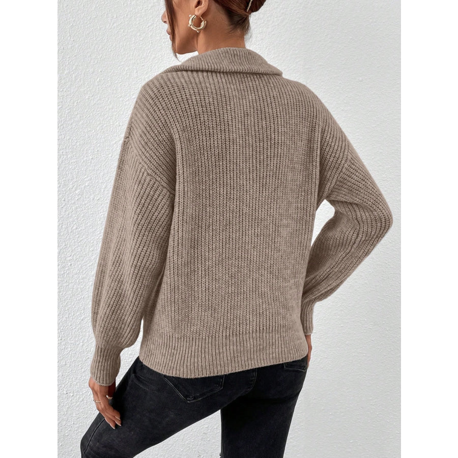 Honey Half Zip Dropped Shoulder Sweater Apparel and Accessories