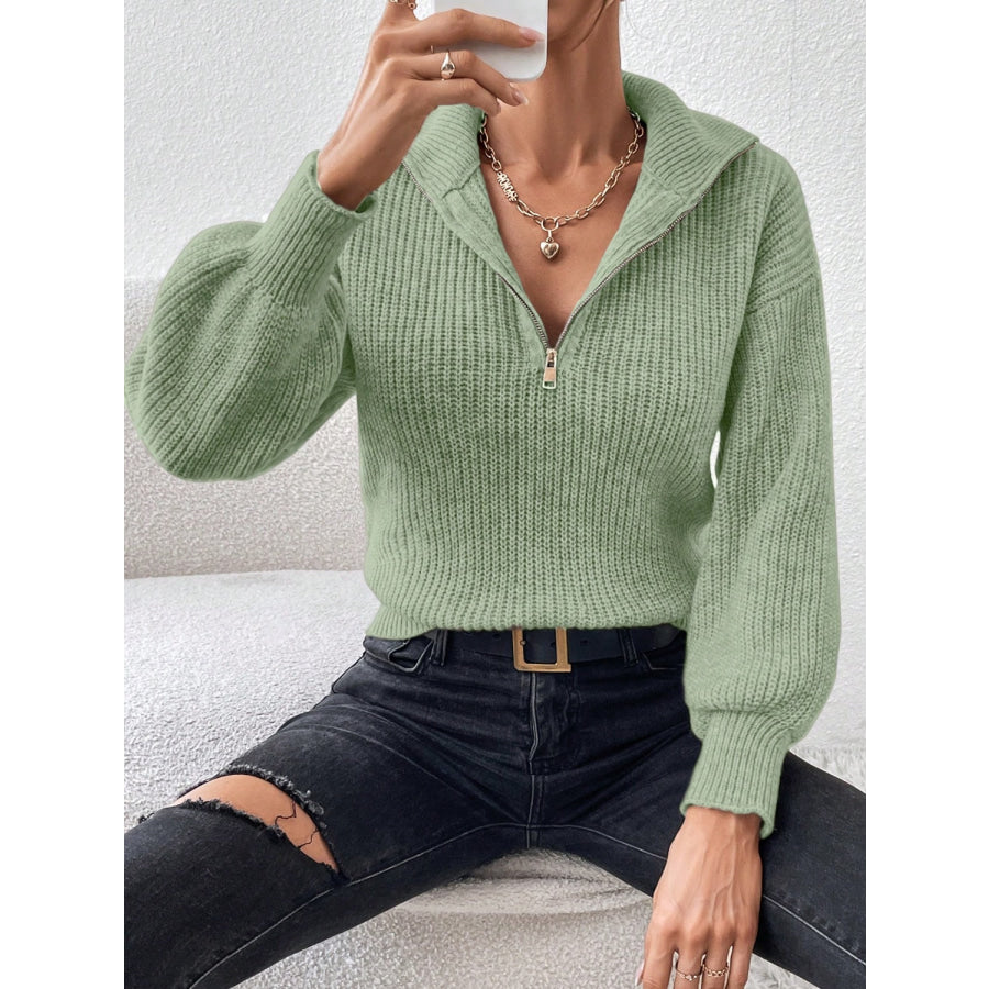 Honey Half Zip Dropped Shoulder Sweater Apparel and Accessories