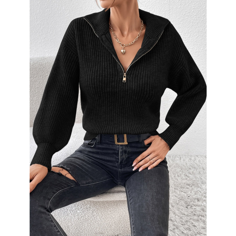 Honey Half Zip Dropped Shoulder Sweater Apparel and Accessories