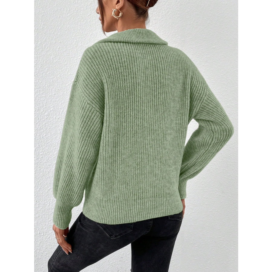 Honey Half Zip Dropped Shoulder Sweater Apparel and Accessories