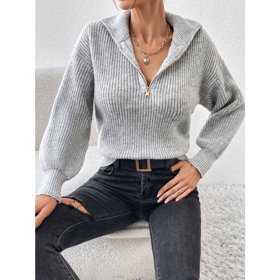 Honey Half Zip Dropped Shoulder Sweater Apparel and Accessories