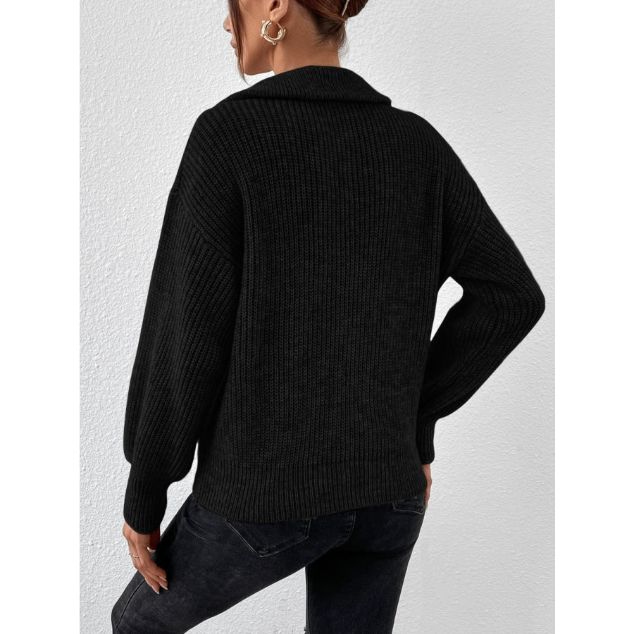 Honey Half Zip Dropped Shoulder Sweater Apparel and Accessories