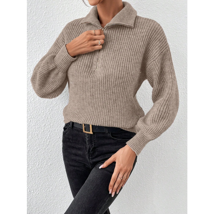 Honey Half Zip Dropped Shoulder Sweater Apparel and Accessories