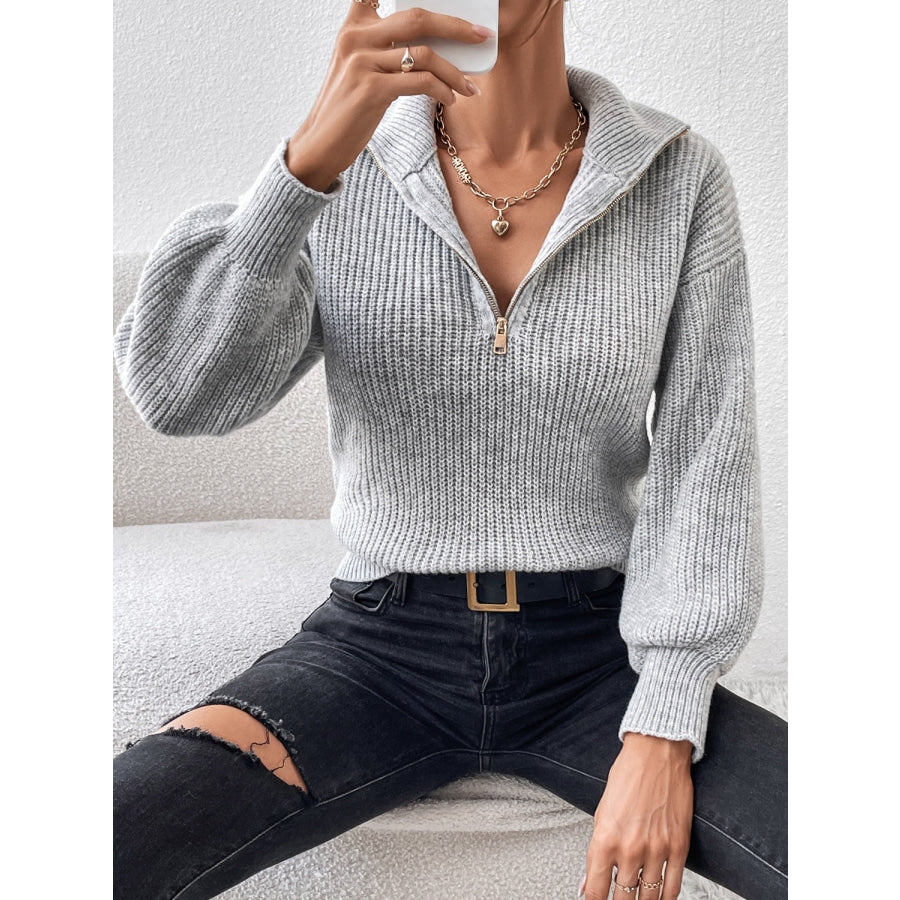 Honey Half Zip Dropped Shoulder Sweater Apparel and Accessories