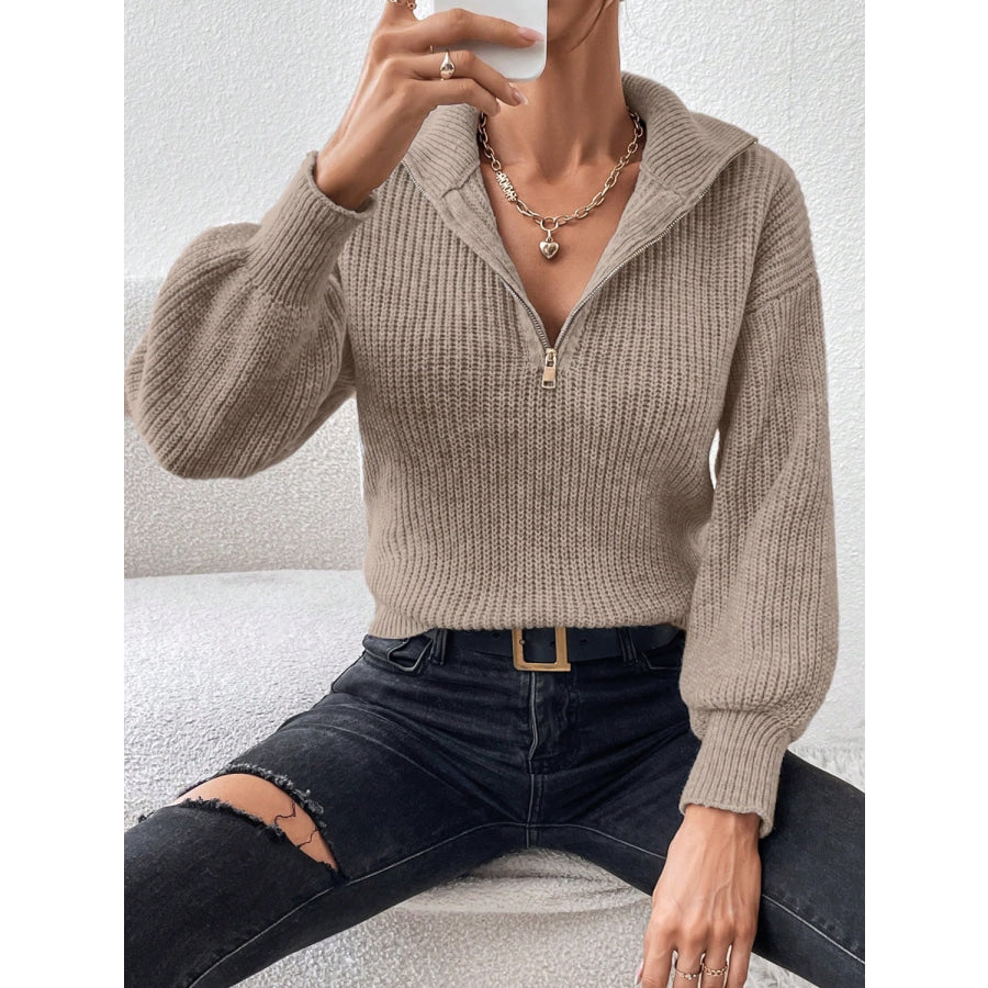 Honey Half Zip Dropped Shoulder Sweater Apparel and Accessories