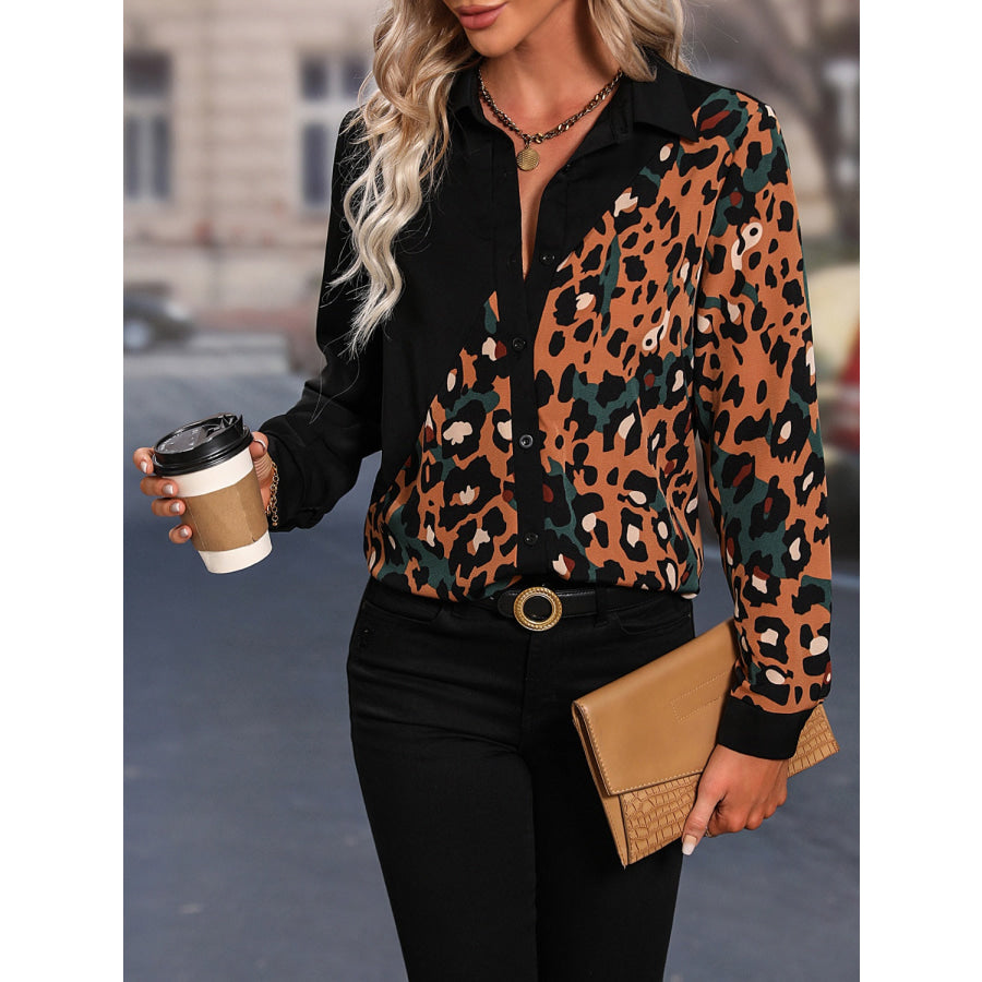 Honey Leopard Long Sleeve Blouse Apparel and Accessories