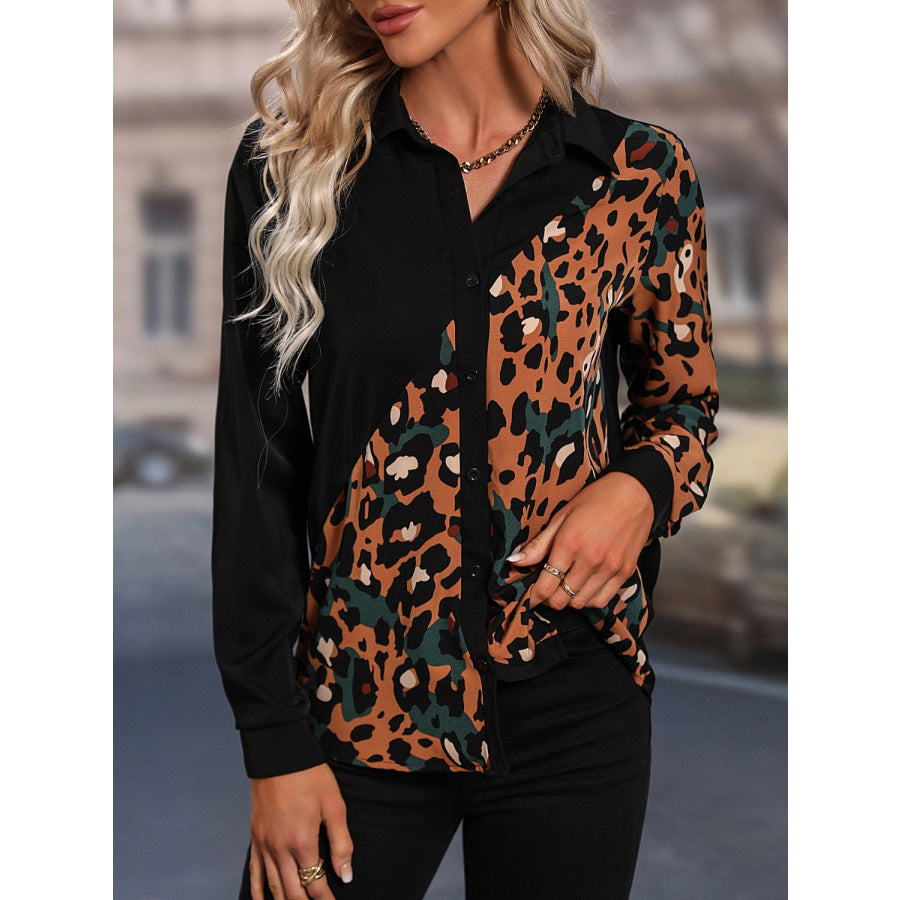 Honey Leopard Long Sleeve Blouse Apparel and Accessories