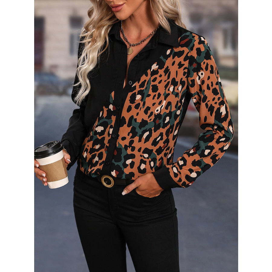 Honey Leopard Long Sleeve Blouse Apparel and Accessories