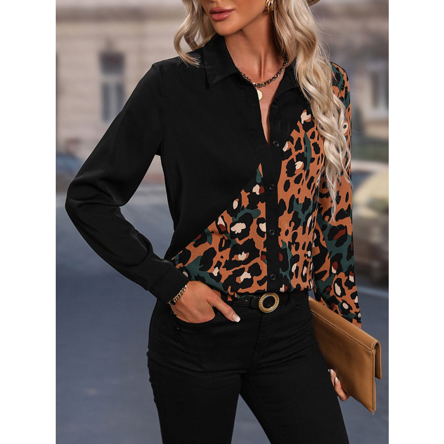 Honey Leopard Long Sleeve Blouse Apparel and Accessories