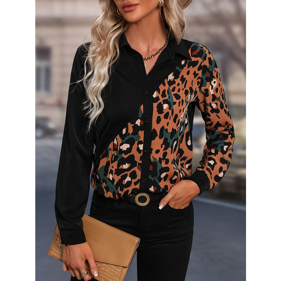 Honey Leopard Long Sleeve Blouse Black / S Apparel and Accessories