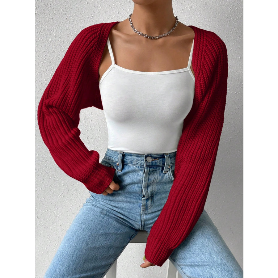 Honey Open Front Long Sleeve Cropped Cardigan Burgundy / S Apparel and Accessories