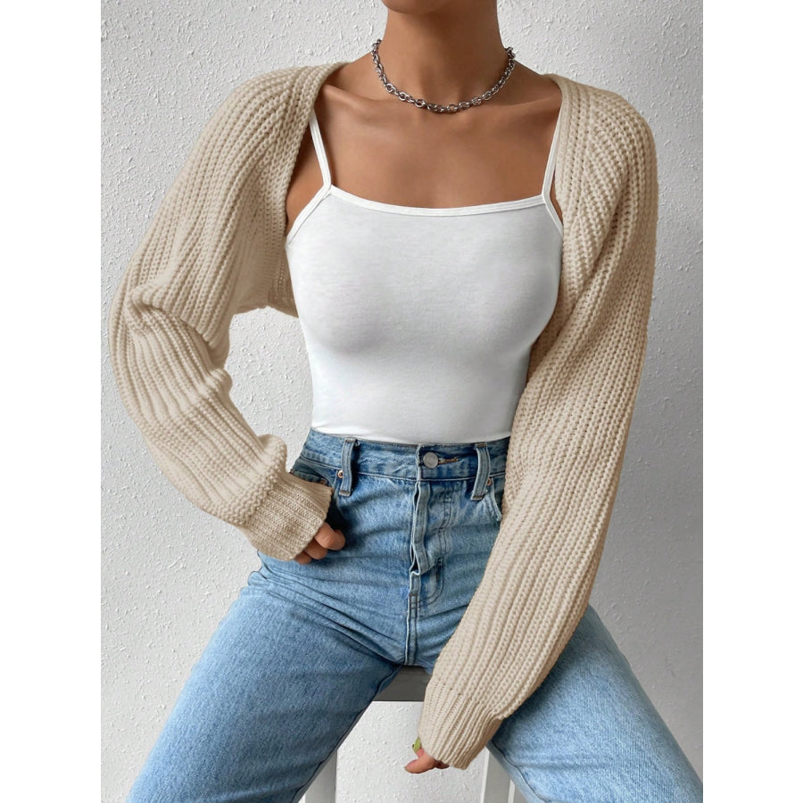 Honey Open Front Long Sleeve Cropped Cardigan Khaki / S Apparel and Accessories