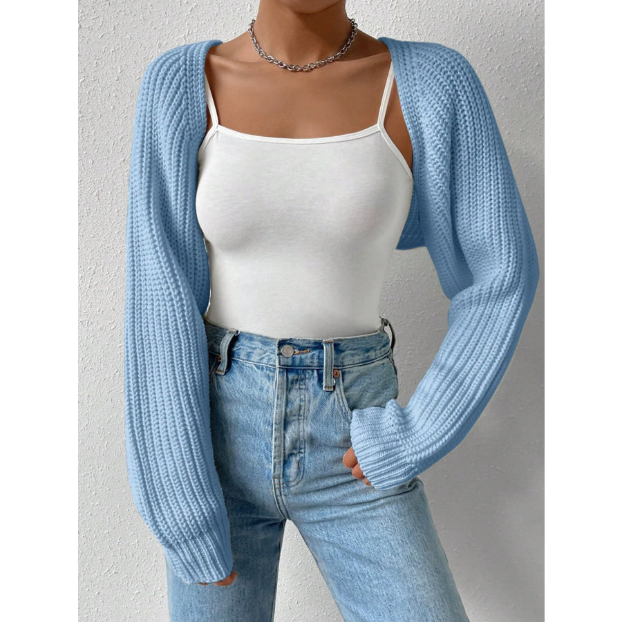 Honey Open Front Long Sleeve Cropped Cardigan Light Blue / S Apparel and Accessories