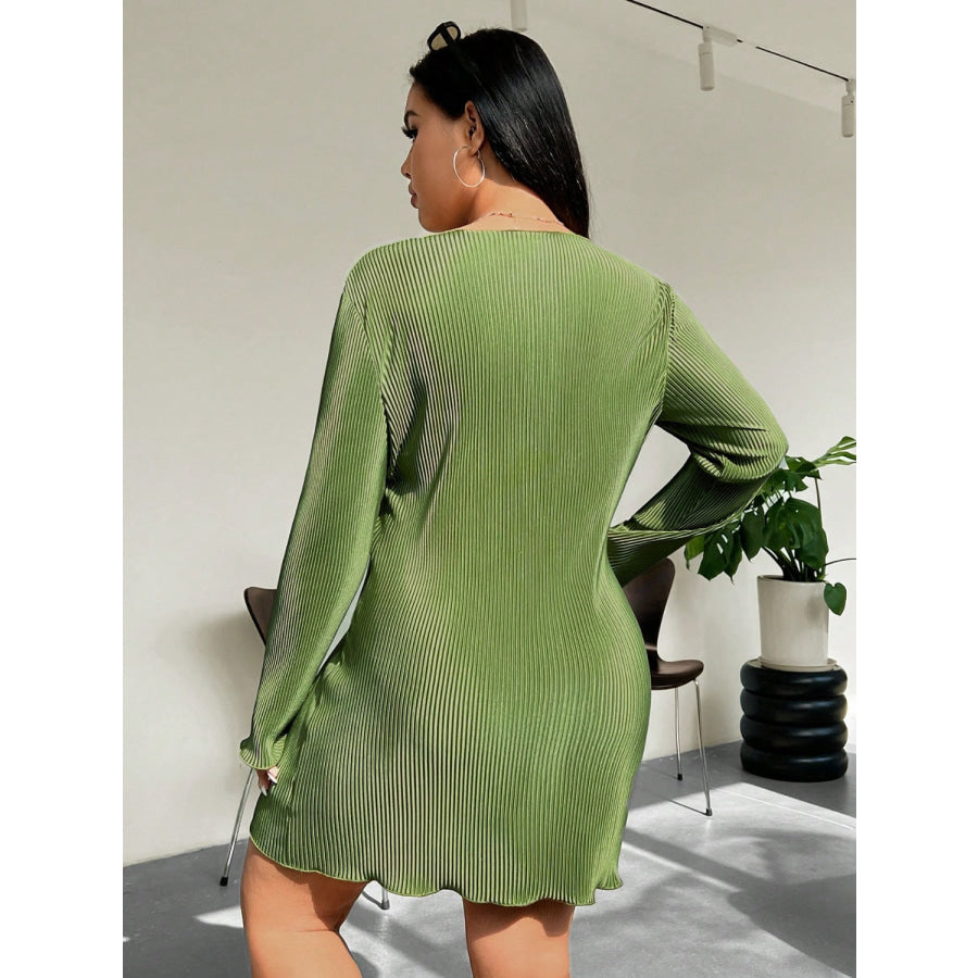 Honey Plus Size Lettuce Hem Round Neck Long Sleeve Dress Apparel and Accessories