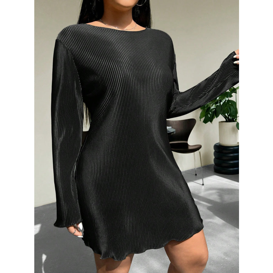 Honey Plus Size Lettuce Hem Round Neck Long Sleeve Dress Apparel and Accessories