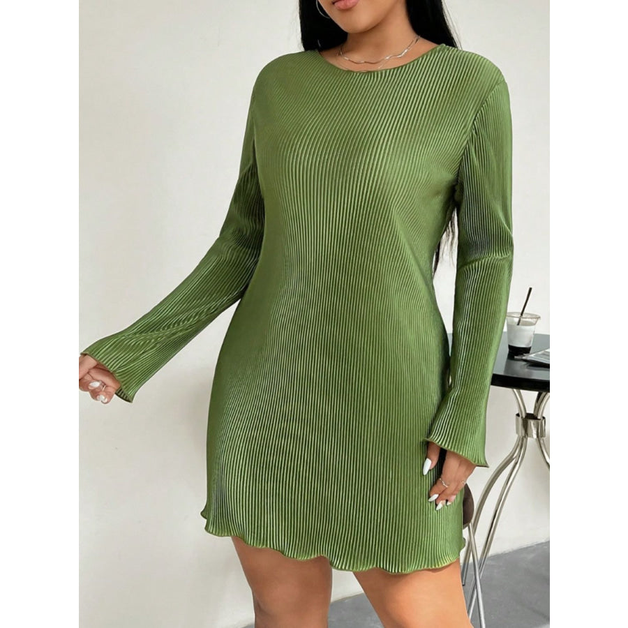 Honey Plus Size Lettuce Hem Round Neck Long Sleeve Dress Apparel and Accessories