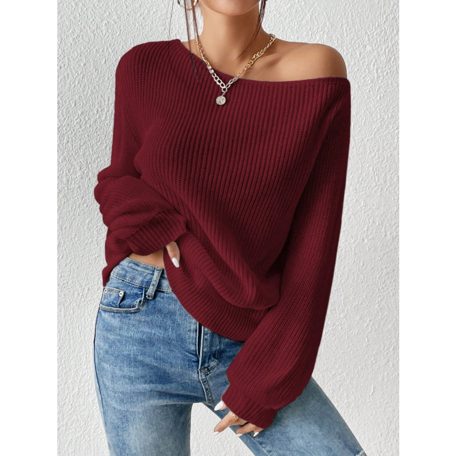 Honey Single Shoulder Long Sleeve Sweater Apparel and Accessories