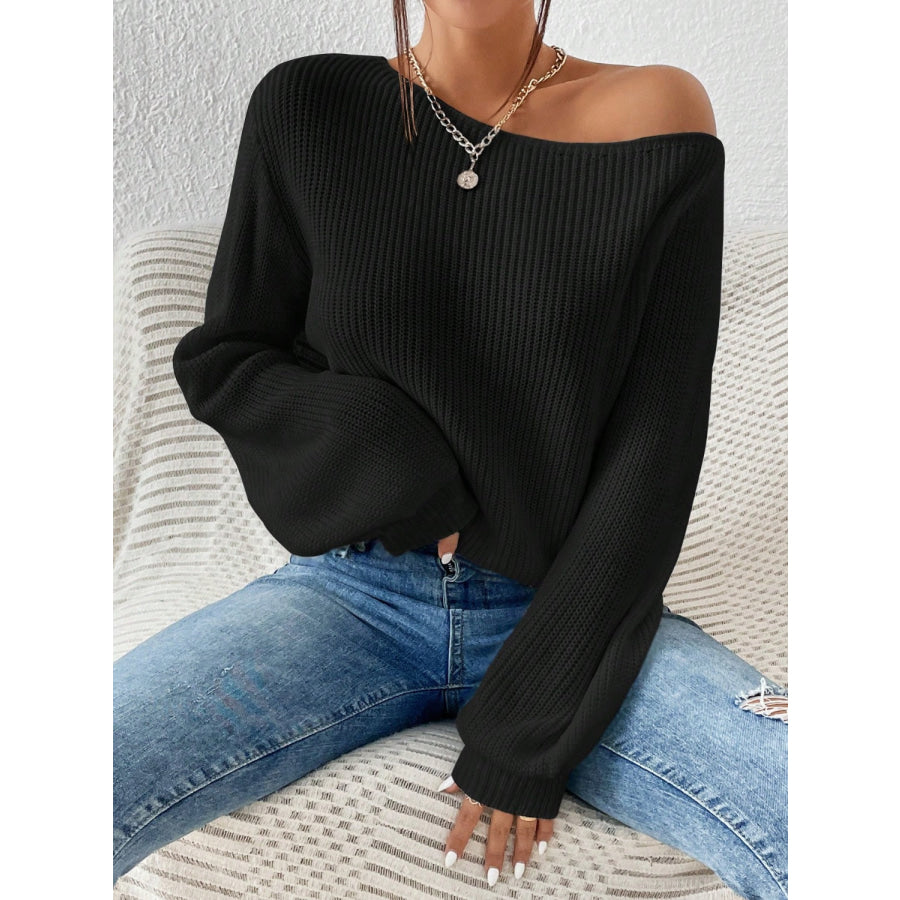 Honey Single Shoulder Long Sleeve Sweater Black / S Apparel and Accessories