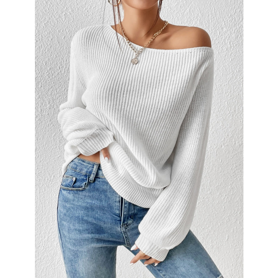 Honey Single Shoulder Long Sleeve Sweater White / S Apparel and Accessories