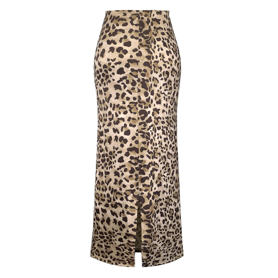 Honey Slit Leopard Midi Skirt Apparel and Accessories