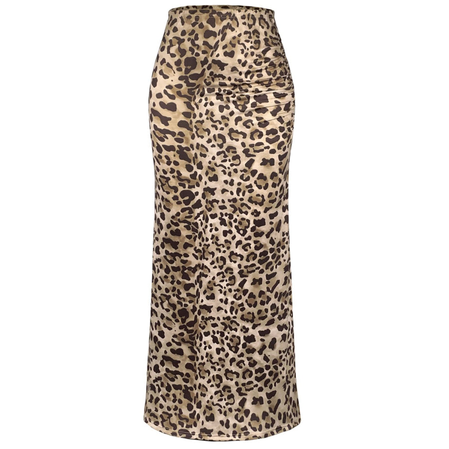 Honey Slit Leopard Midi Skirt Apparel and Accessories