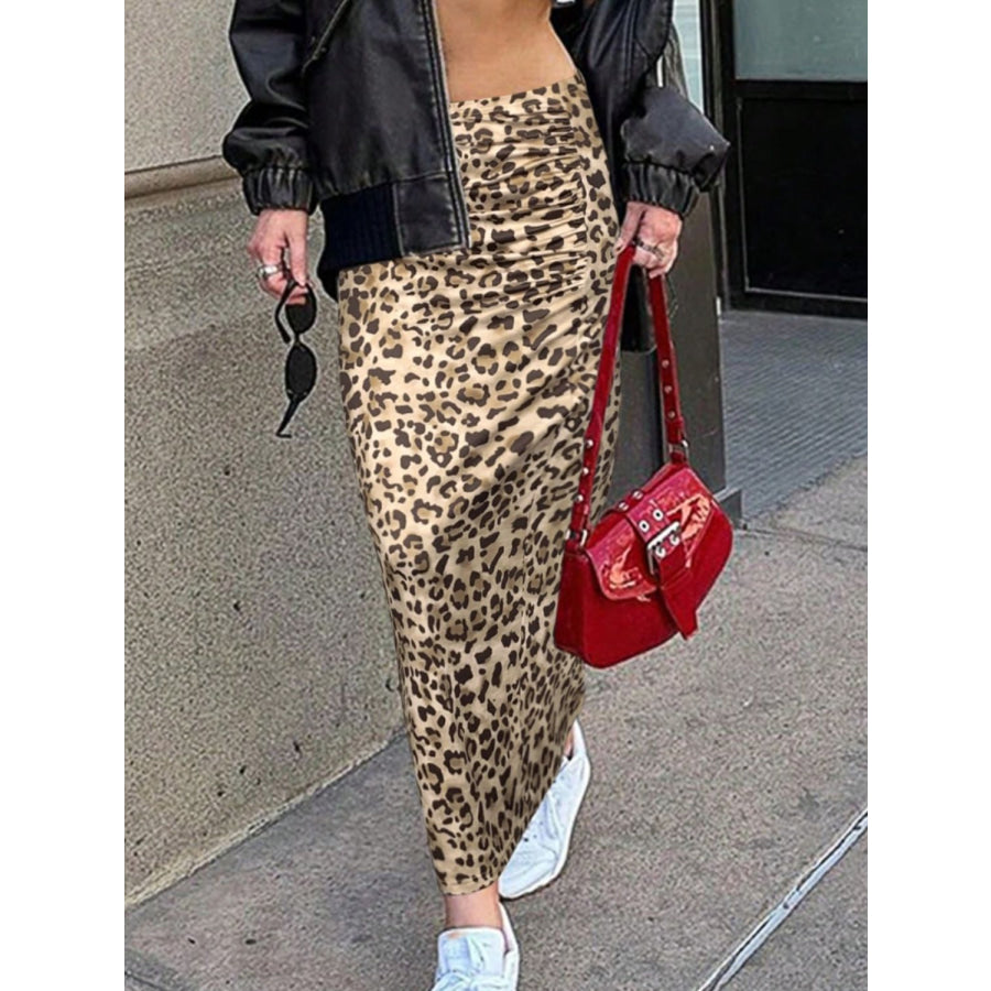 Honey Slit Leopard Midi Skirt Leopard / S Apparel and Accessories