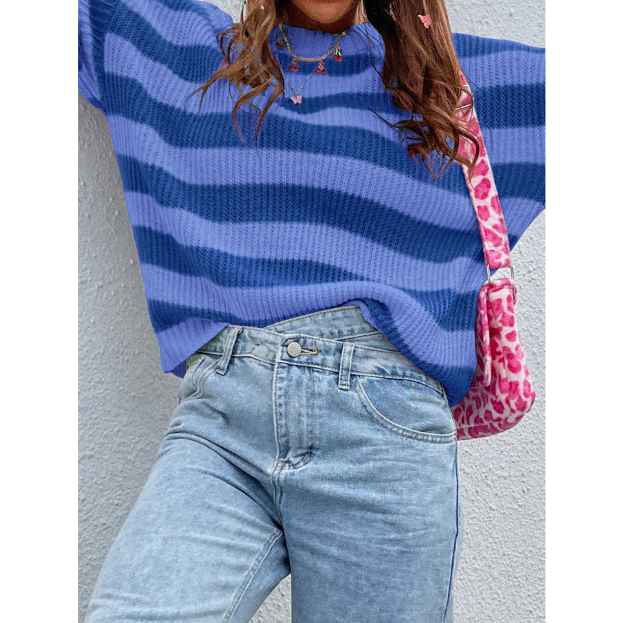 Honey Striped Round Neck Long Sleeve Sweater Apparel and Accessories