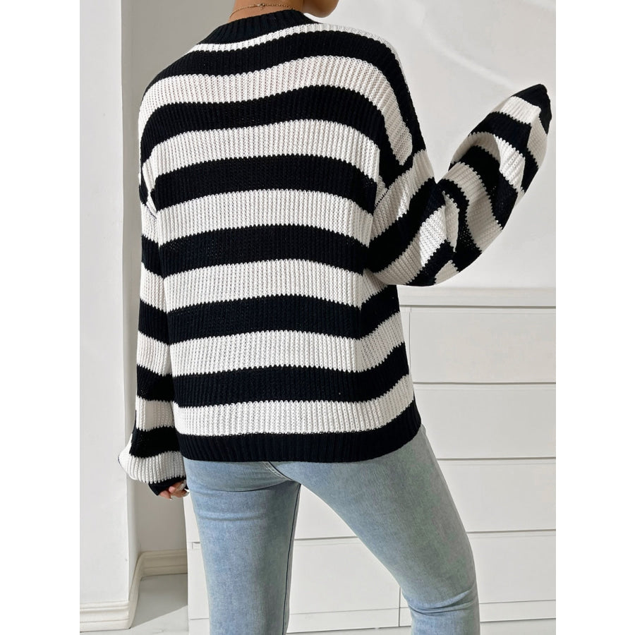 Honey Striped Round Neck Long Sleeve Sweater Apparel and Accessories