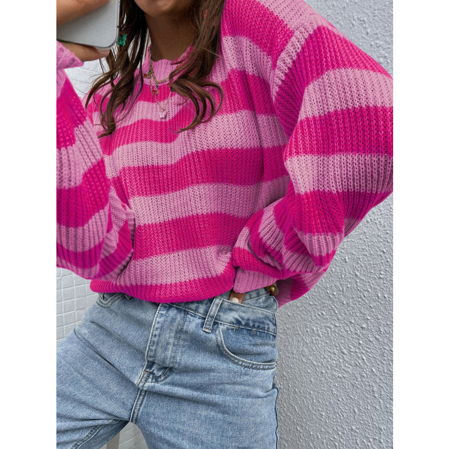 Honey Striped Round Neck Long Sleeve Sweater Apparel and Accessories