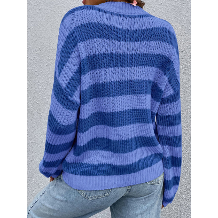 Honey Striped Round Neck Long Sleeve Sweater Apparel and Accessories