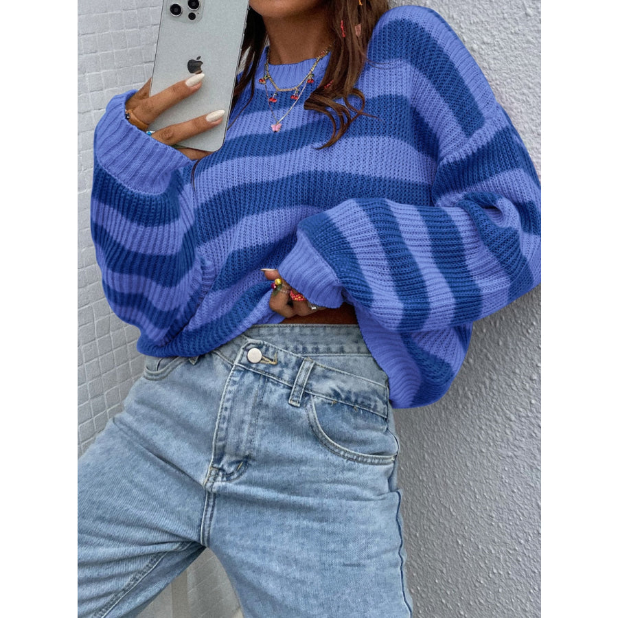 Honey Striped Round Neck Long Sleeve Sweater Apparel and Accessories